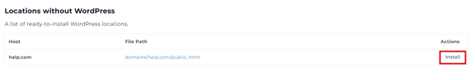 wordpress install button